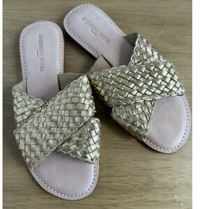 Laurent Effel Womens Woven Metallic Gold Leather Sandals